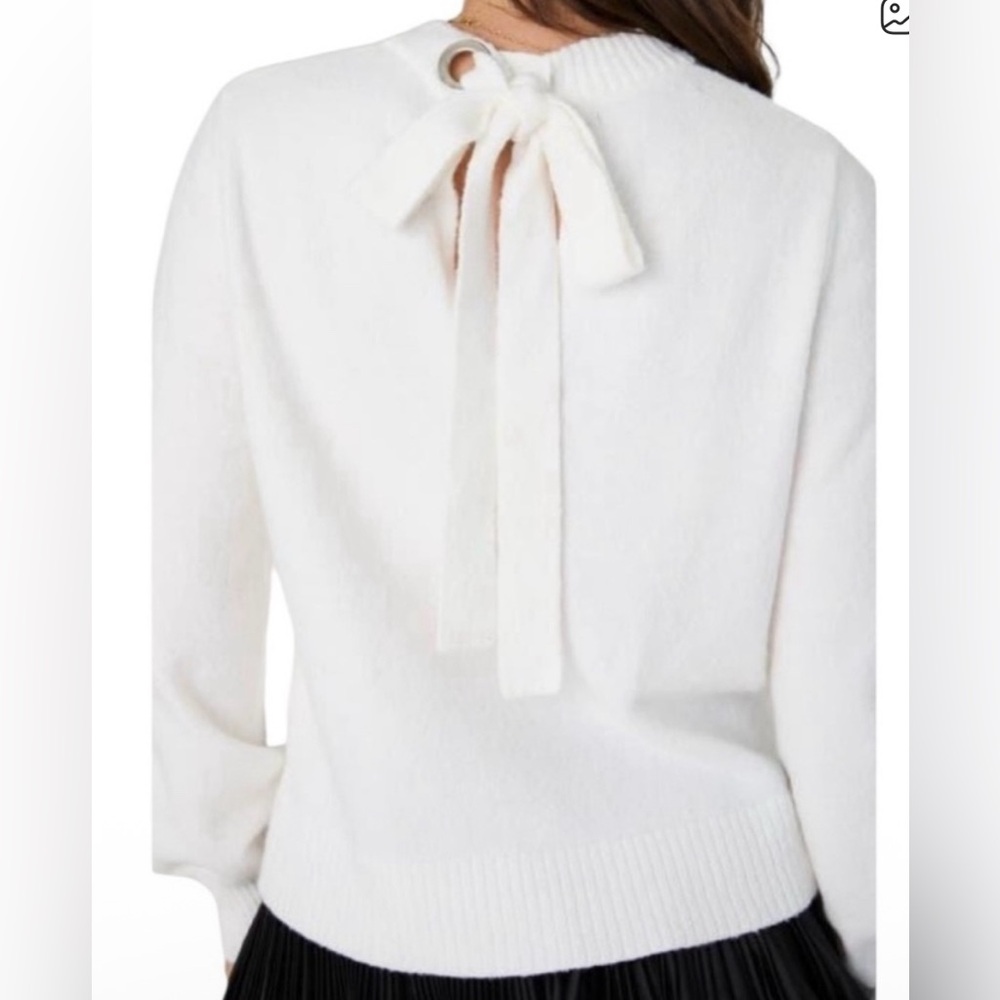 French Connection White Sweater with Back Tie Bow - Size L (estimated)